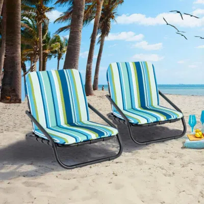 Hivvago 2 Pack Low Folding Beach Chairs For Adults With Cushion-blue