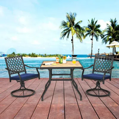 Hivvago 2 Pack Swivel Outdoor Chairs With Soft Cushions And Round Steel Base-navy In Blue