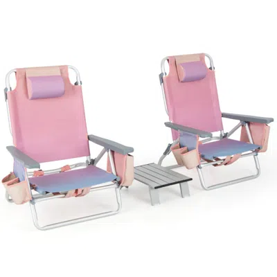 Hivvago 2 Packs 5-position Outdoor Folding Backpack Beach Table Chair Reclining Chair Set-yellow