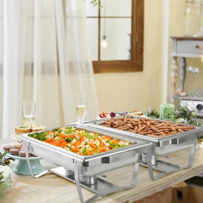 Hivvago 2 Packs Chafing 9 Quart Stainless Rectangular Chafer Buffet In Metallic