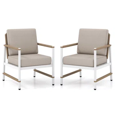 Hivvago 2 Packs Patio Aluminum Sofa With Wicker Backrest And Armrests