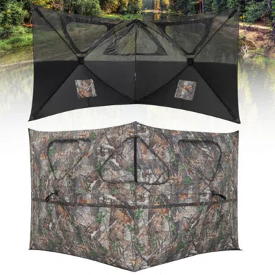 Hivvago 2-panel Hunting Ground Blind Pop Up Fence With 3 Shoot Through Ports In Black