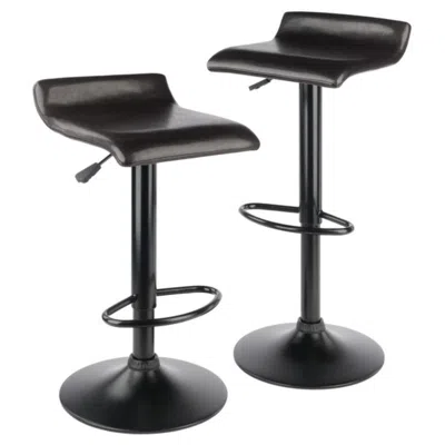 Hivvago 2-pc Adjustable Swivel Stool Set Black And Espresso