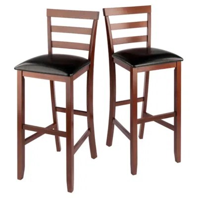 HIVVAGO 2-PC CUSHION LADDER-BACK BAR STOOL SET BLACK AND WALNUT