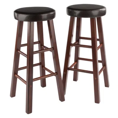 Hivvago 2-pc Cushion Seat Bar Stool Set Espresso And Walnut