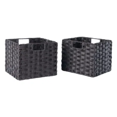 Hivvago 2-pc Foldable Woven Fiber Basket Set Chocolate In Black