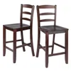 Hivvago 2-pc Ladder-back Counter Stool Set Walnut