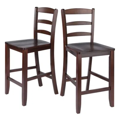 Hivvago 2-pc Ladder-back Counter Stool Set Walnut