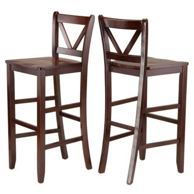 Hivvago 2-pc V-back Bar Stool Set Walnut