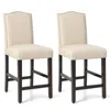 Hivvago 2 Pcs Fabric Nail Head Counter Height Dining Side Chairs Set-beige