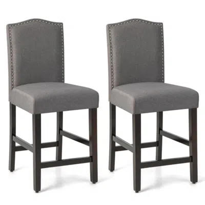 Hivvago 2 Pcs Fabric Nail Head Counter Height Dining Side Chairs Set-gray