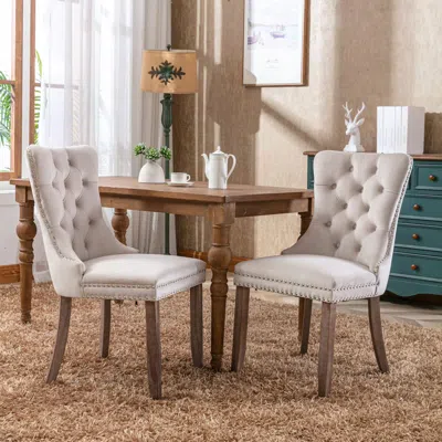 Hivvago 2 Pcs High-end Tufted Contemporary Velvet Chair With Wooden Legs - Beige In White