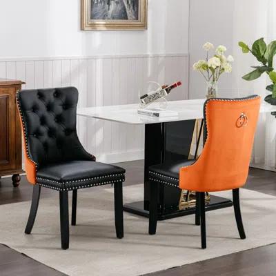 Hivvago 2 Pcs High-end Tufted Modern Contemporary Leather Chair With Wooden Legs - Black Pu