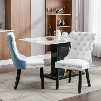 Hivvago 2 Pcs High-end Tufted Modern Contemporary Leather Chair With Wooden Legs - White Pu