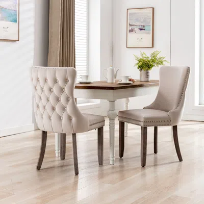 Hivvago 2 Pcs High-end Wing Back Tufted Modern Contemporary Velvet Chair With Wooden Legs - Beige In Neutral