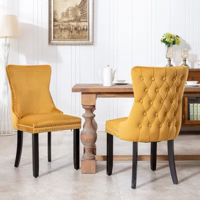 Hivvago 2 Pcs High-end Wing Back Tufted Modern Contemporary Velvet Chair With Wooden Legs - Gold