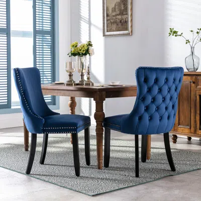 Hivvago 2 Pcs High-end Wing Back Tufted Modern Contemporary Velvet Chair With Wooden Legs- Blue