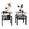 Hivvago 2 Pcs Modern Design Coffee Table Tempered Glass End Table Night Stand - Black