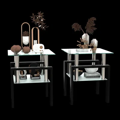 Hivvago 2 Pcs Modern Design Coffee Table Tempered Glass End Table Night Stand - Transparent In Metallic