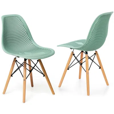 Hivvago 2 Pcs Modern Plastic Hollow Chair Set With Wood Leg-green