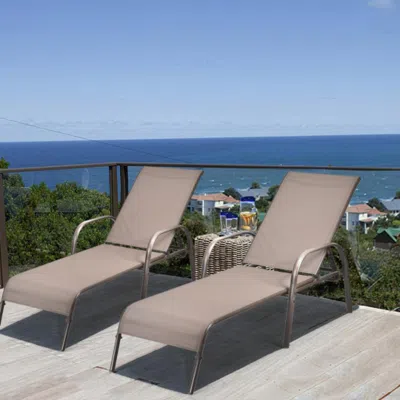 Hivvago 2 Pcs Outdoor Patio Lounge Chair Chaise Fabric With Adjustable Reclining Armrest-brown In Gray