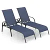 Hivvago 2 Pcs Outdoor Patio Lounge Chair Chaise Fabric With Adjustable Reclining Armrest-navy