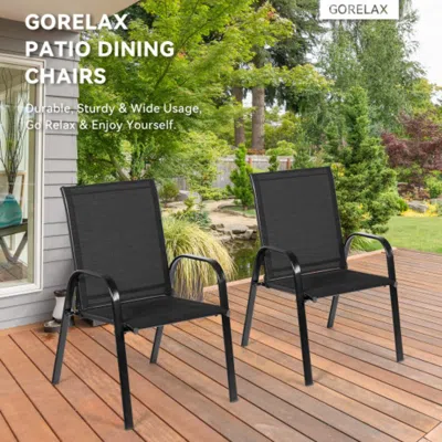 Hivvago 2 Pcs Patio Chairs Outdoor Dining Chair With Armrest-gray In Black