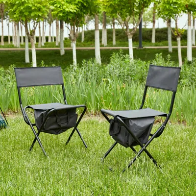 Hivvago 2 Pcs/set Portable Folding Outdoor Camping Chair With Storage Bag - Gray