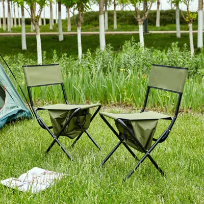 Hivvago 2 Pcs/set Portable Folding Outdoor Camping Chair With Storage Bag - Green