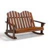 Hivvago 2 Person Adirondack Rocking Chair With Slatted Seat-brown