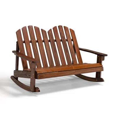 Hivvago 2 Person Adirondack Rocking Chair With Slatted Seat-brown