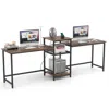 Hivvago 2-person Computer Desk With Power Outlet And Printer Stand-rustic Brown