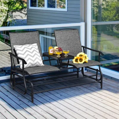 Hivvago 2-person Double Rocking Loveseat With Mesh Fabric And Center Tempered Glass Table-turquoise In Blue