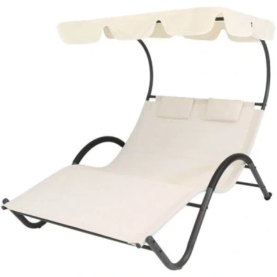 Hivvago 2 Person Off White Outdoor Patio Chaise Lounger Chair Canopy Bed With Pillows