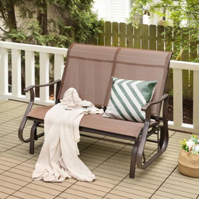 Hivvago 2-person Patio Glider Bench With High Back And Curved Armrests-brown