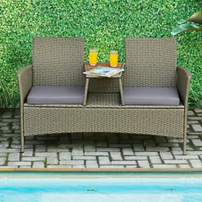 Hivvago 2-person Patio Rattan Conversation Furniture Set With Coffee Table In Blue