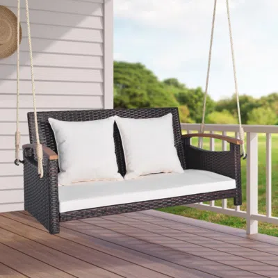 Hivvago 2-person Patio Rattan Porch Swing In White