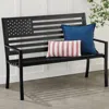 Hivvago 2 Person Patriotic Usa Black Metal Bench With American Flag Backrest In Black