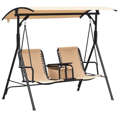 Hivvago 2-person Porch Swing With Canopy And Cup Holders In Brown