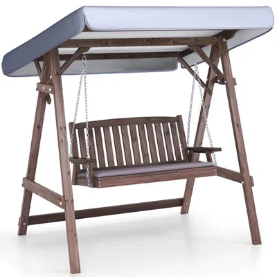 Hivvago 2-person Porch Swing With Fir Wood Stand And Tilt Canopy-brown