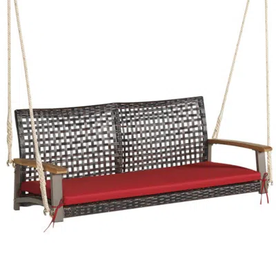 Hivvago 2-person Rattan Hanging Porch Swing Chair-black In Red