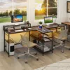 Hivvago 2-person Reversible Computer Desk Long Office Desk With Led Lights-walnut