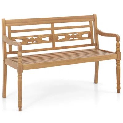 Hivvago 2-person Teak Wood Patio Bench With Wide Backrest And Curved Armrests In Brown