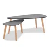 Hivvago 2 Piece Accent Coffee Table, Nesting, Black Mdf, Brown Tapered Legs In Black