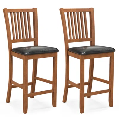 Hivvago 2-piece Bar Chair Set Counter Height Bar Stool With Backrest-walnut In Brown