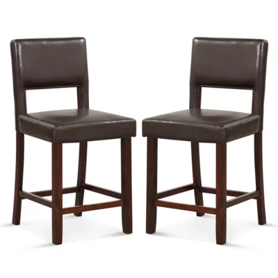 Hivvago 2 Piece Bar Chair Set With Hollowed Back And Rubber Wood Legs-brown In Blue
