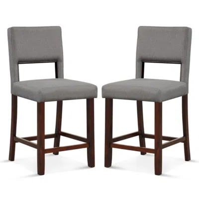Hivvago 2 Piece Bar Chair Set With Hollowed Back And Rubber Wood Legs-gray
