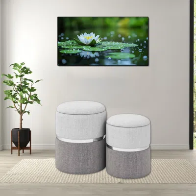 Hivvago 2-piece Fabric Storage Ottoman Set With Velvet And Linen Upholstery In Gray