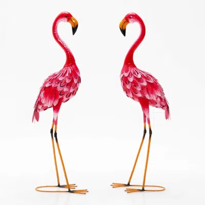 Hivvago 2-piece Flamingo Garden Statue Set In Red