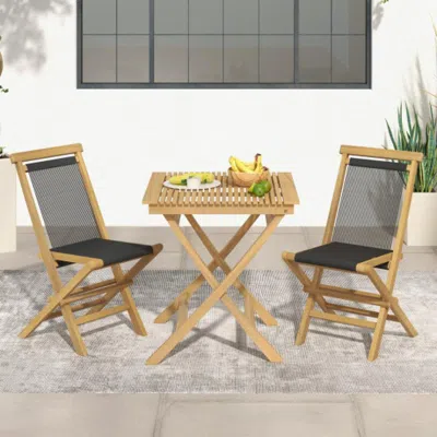 Hivvago 2 Piece Indonesia Teak Patio Folding Chairs With Woven Rope Seat And Back For Porch Backyard Poolsid In Neutral